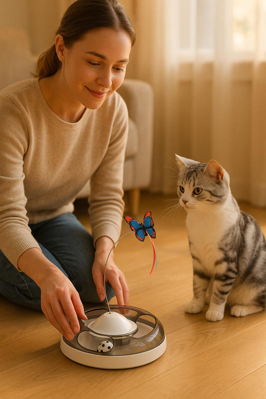 🦋 Juguete Interactivo 2 en 1 para Gatos – Mariposa + Pelota de Caza
