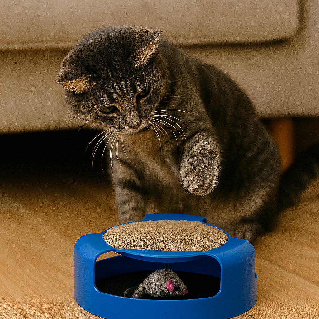 🐭 Juguete 2 en 1 para Gatos – Rascador + Ratón Giratorio