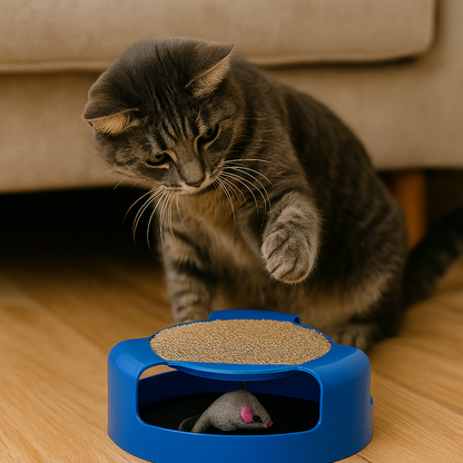 🐭 Juguete 2 en 1 para Gatos – Rascador + Ratón Giratorio