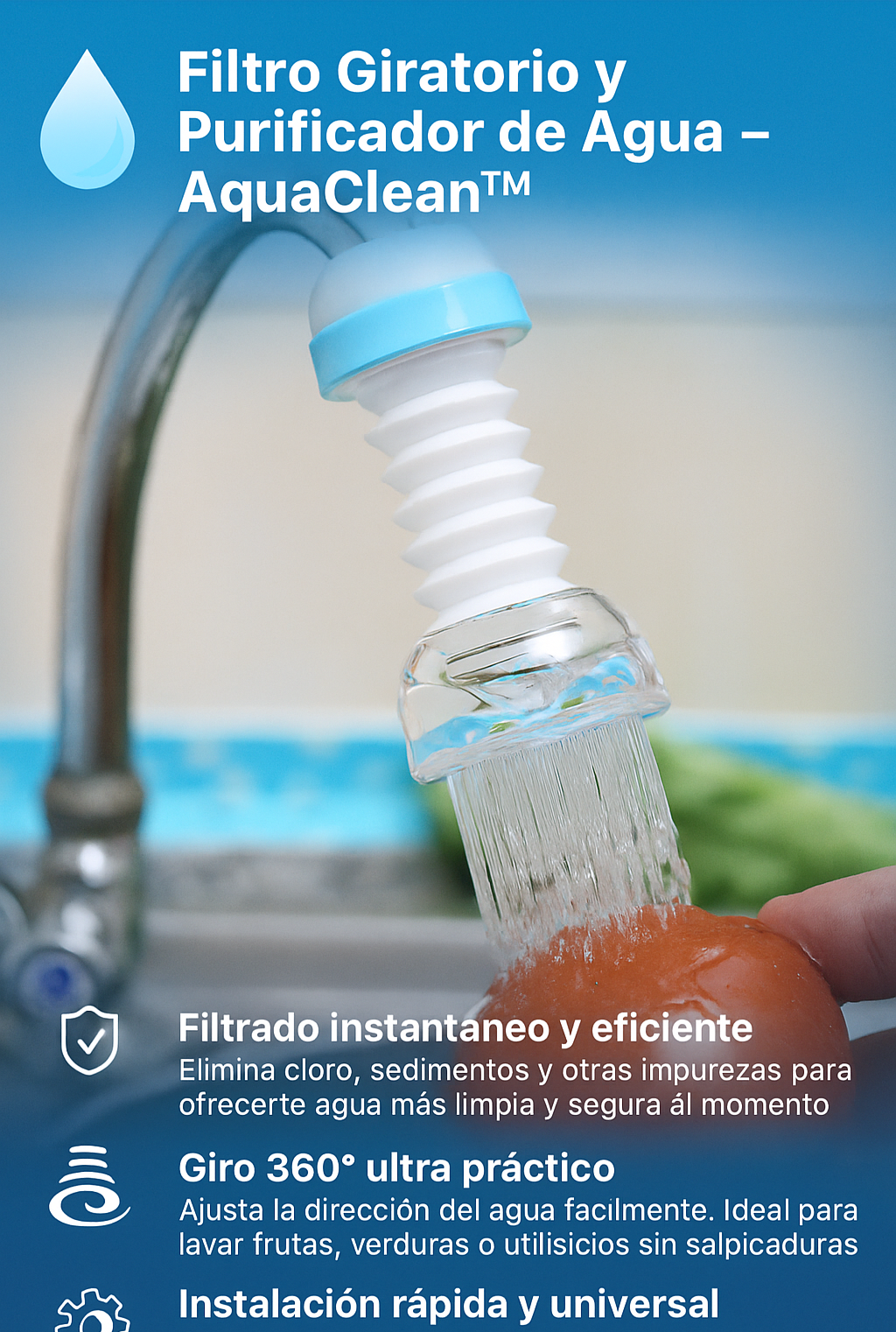 💧 Filtro Giratorio y Purificador de Agua – AquaClean™